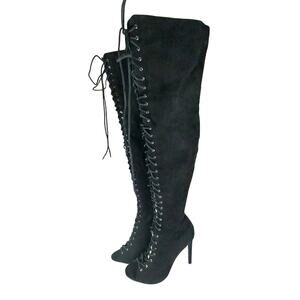LUXE BLACK VEGAN SUEDE LEATHER/MICROFIBER OVER THE KNEE SEXY BOOTS! SZ 10M